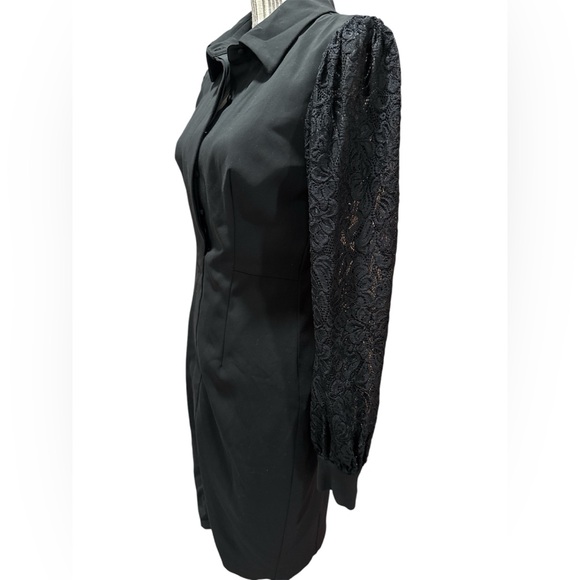 Badgley Mischka Black SHirt dress with lace long sleeves size 4 - Picture 5 of 9